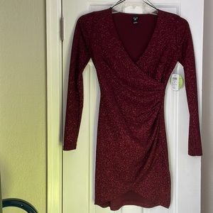 Sparkly Wine Red Long Sleeve Cocktail Dress